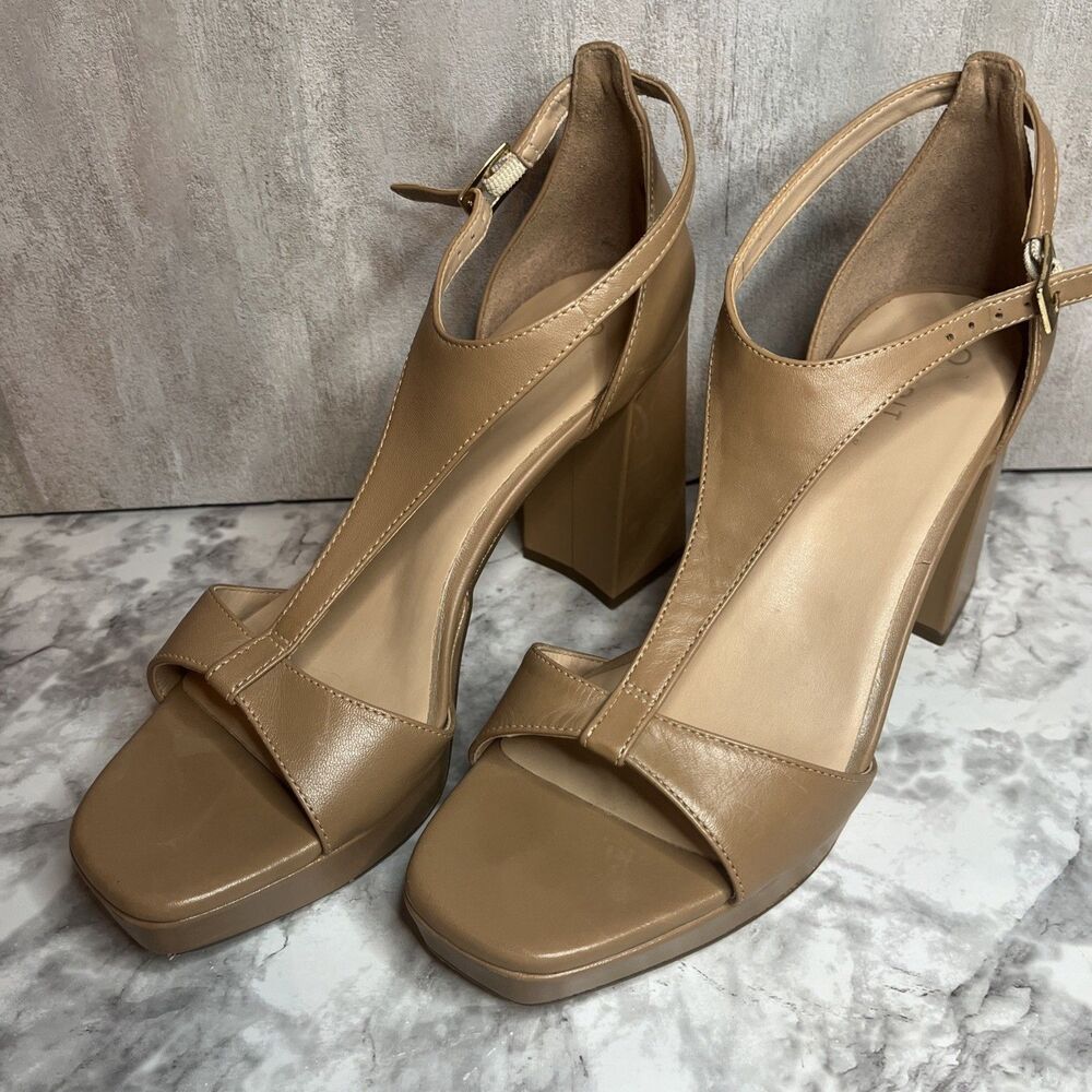 27Edit Naturalizer Women's Jae Buckle T-strap Platform Sandals Tan 9.5